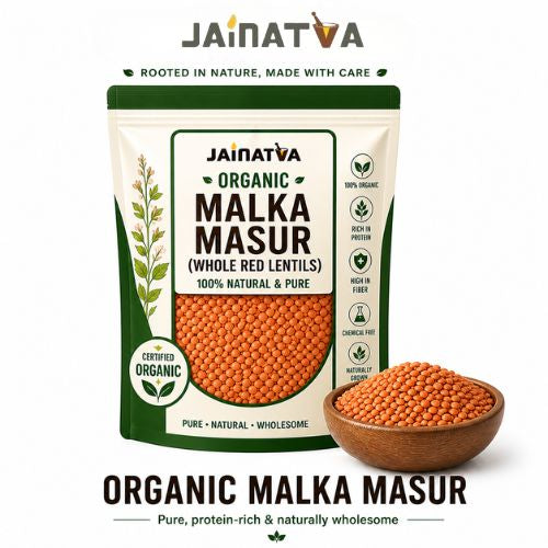 Jainatva Organic Malka Masur 1kg – Whole Red Lentils, Rich in Protein & Iron